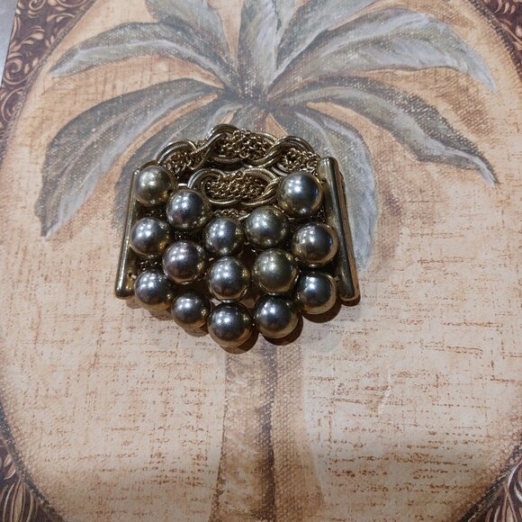 VINTAGE Women's Silver-Tone 2-Sides Stretch Balls Chain Link Bracelet - One Size - Picture 5 of 8